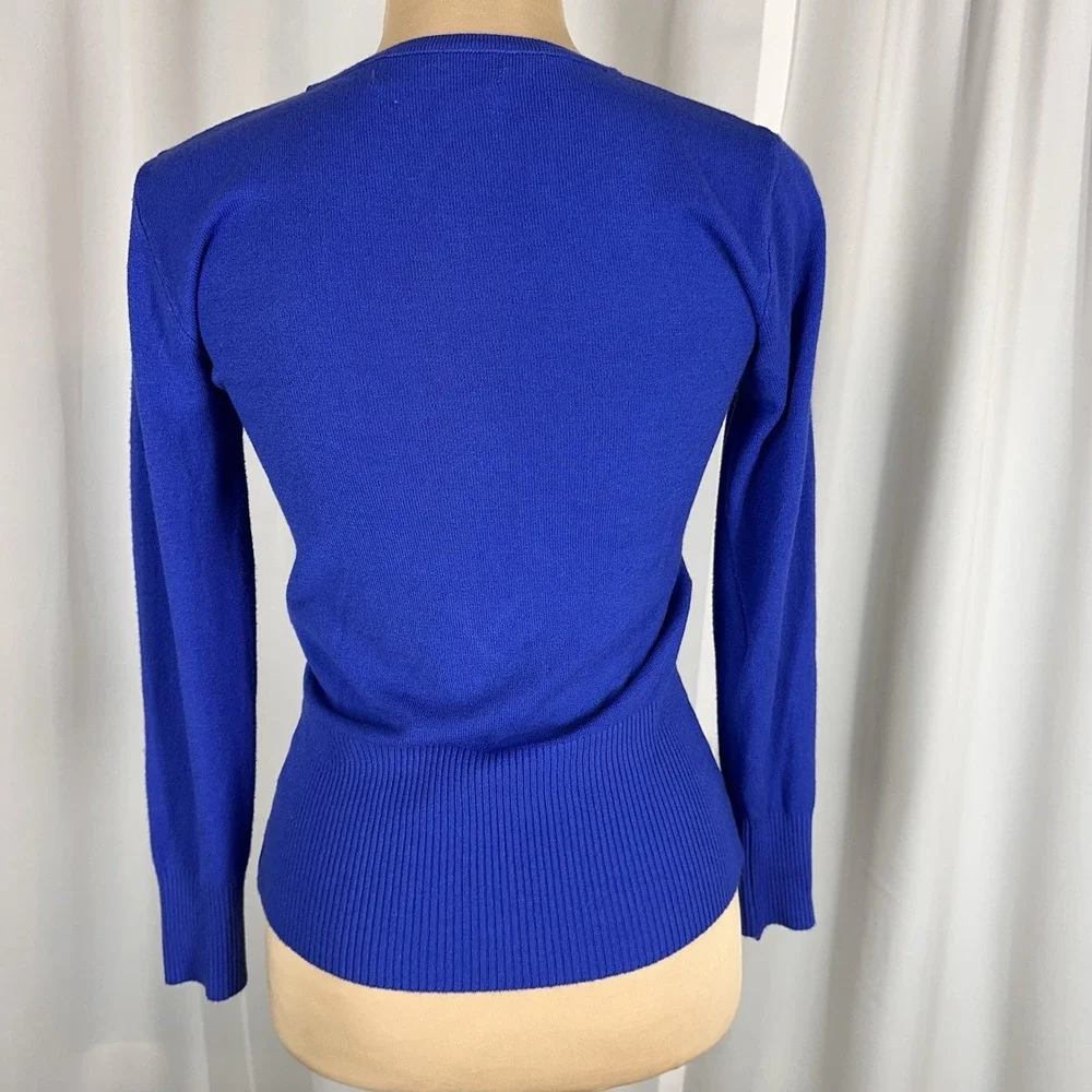 Odri Womens Sweater Sz S (?) Button Down Cardigan Royal Blue 3/4 Sleeve READ
